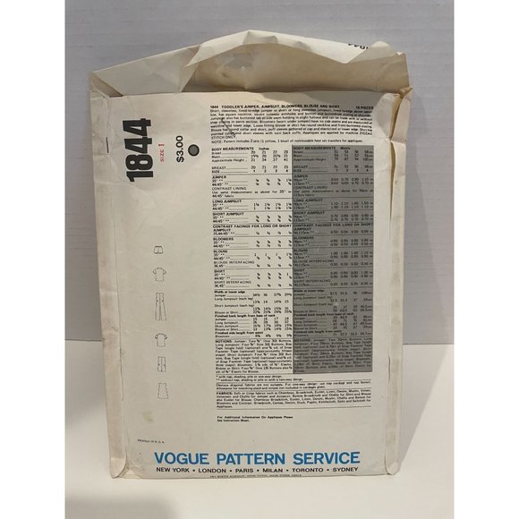 Vintage Little Vogue Toddler Transfer Togs Pattern 1844 - Picture 2 of 2